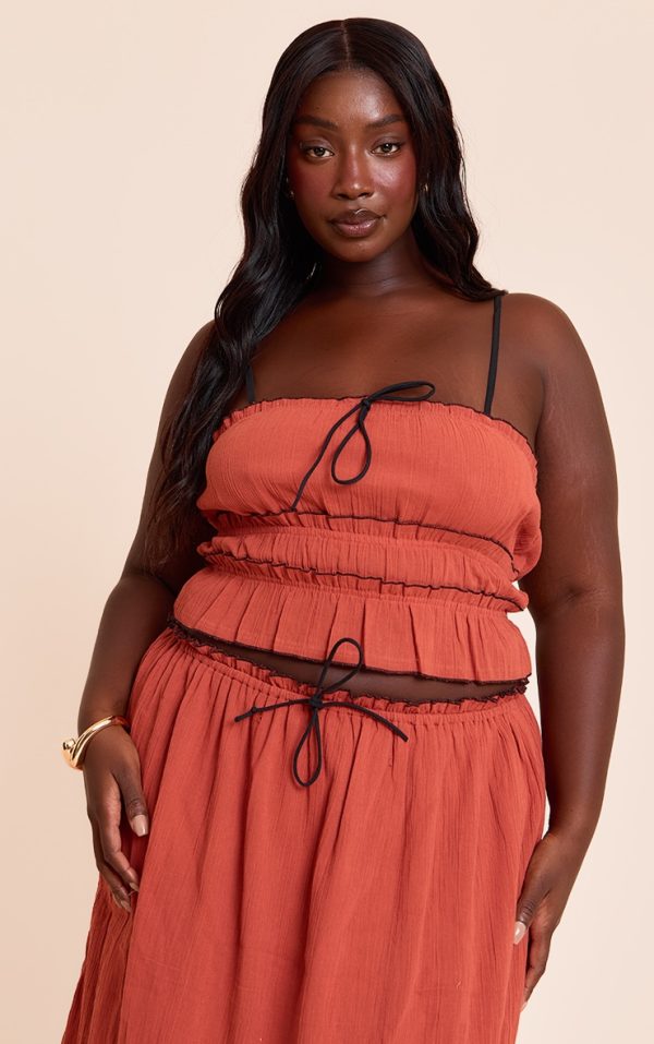 Plus Rust Cheesecloth Cami Contrast Top