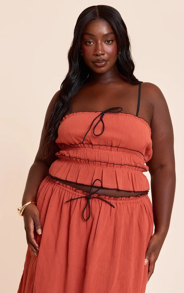 Plus Rust Cheesecloth Cami Contrast Top