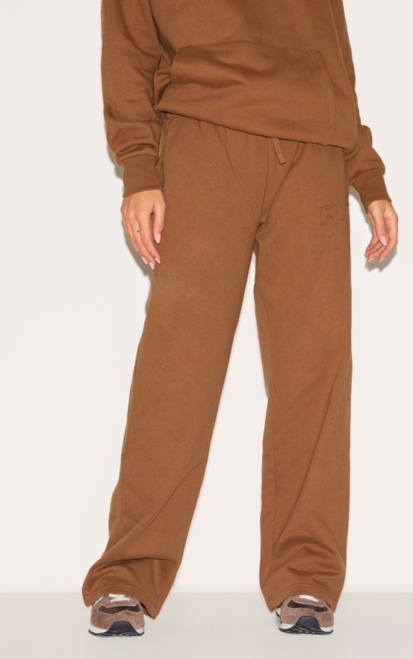 PRETTYLITTLETHING Taupe Premium Embossed Wide Leg Sweatpants