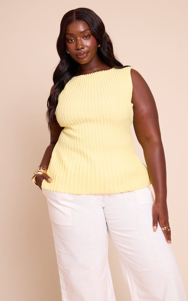 Plus Lemon Rib Knit Boat Neck Peplum Top