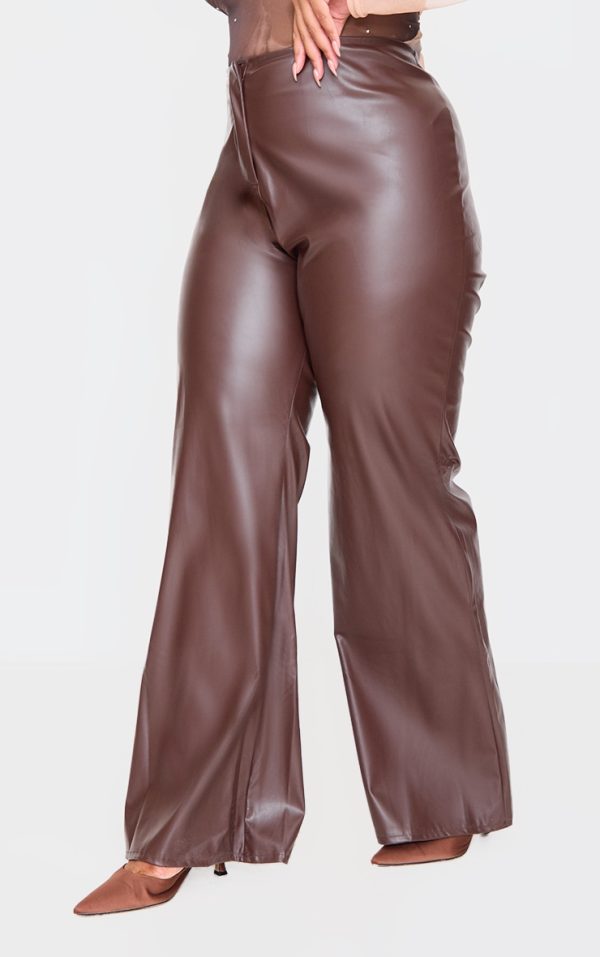 Plus Brown Faux Leather Straight Leg Pants