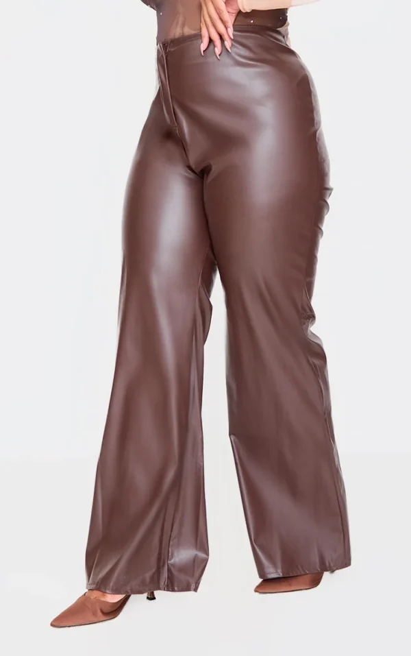 Plus Brown Faux Leather Straight Leg Pants
