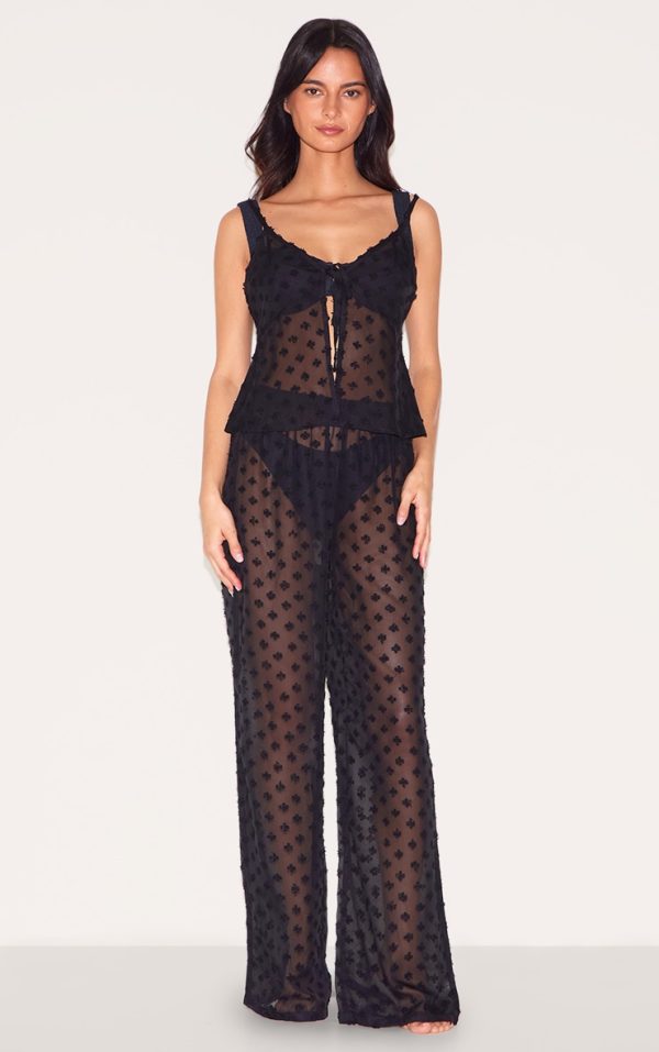 Black Wide Leg Textured Beach Pants