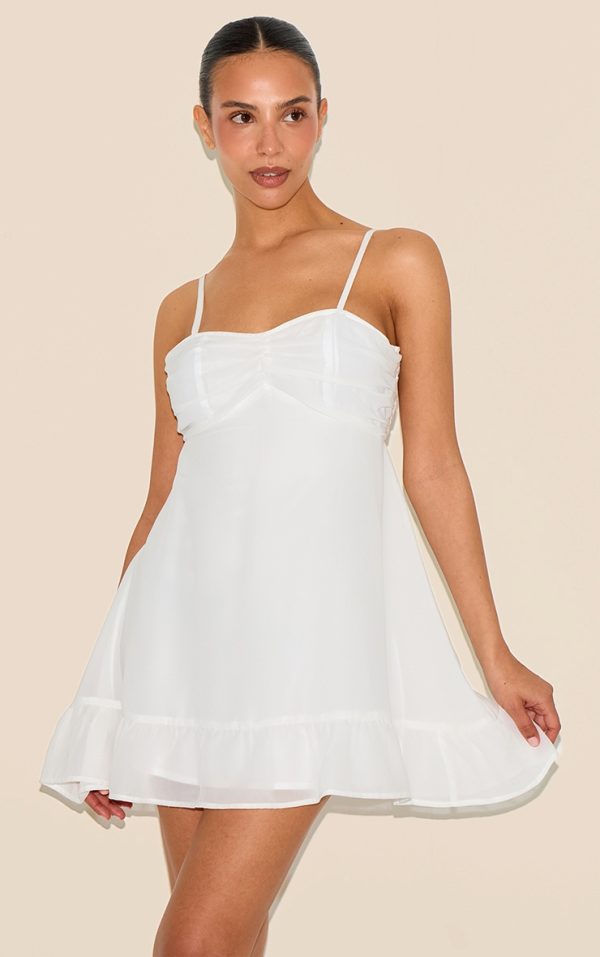 Petite White Chiffon Strappy Flowy Shift Dress