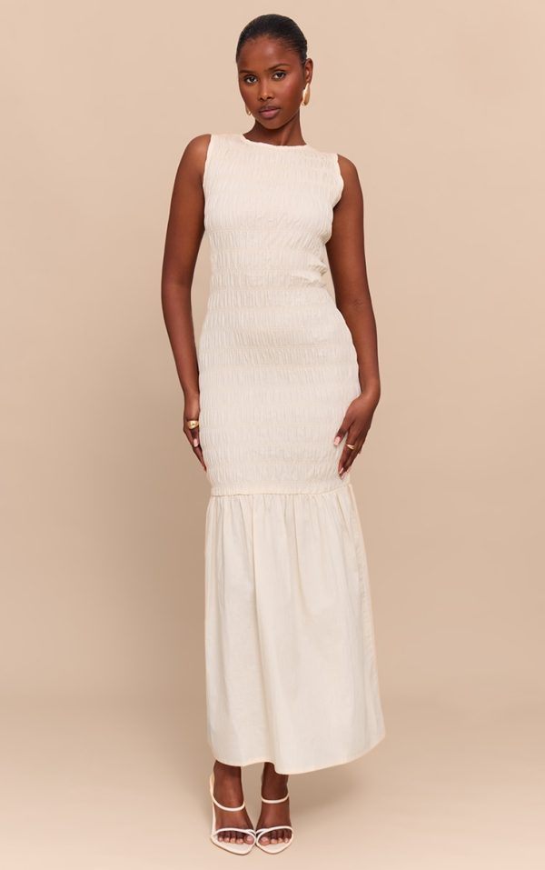 Natural Shirred Detail Drop Waist Maxi Dress