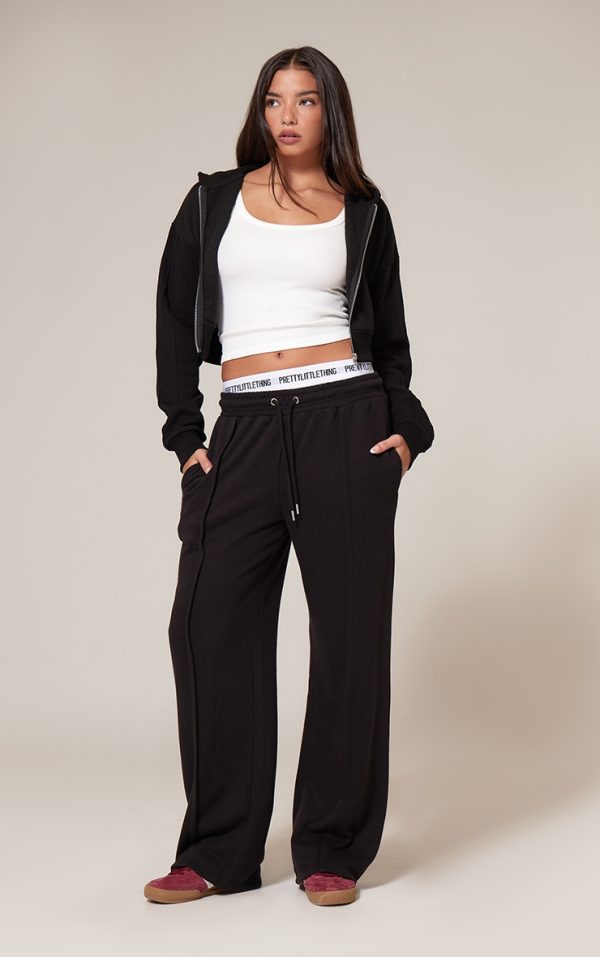 Black Seam Detail Wide Leg Sweatpants