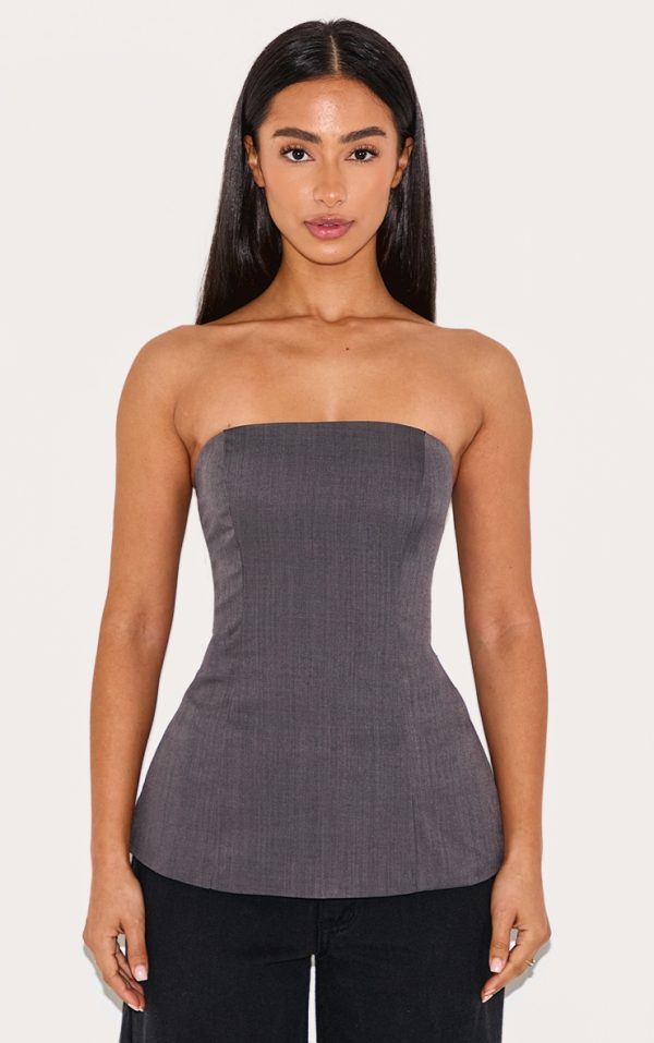 Petite Charcoal Woven Tailored Bandeau Top