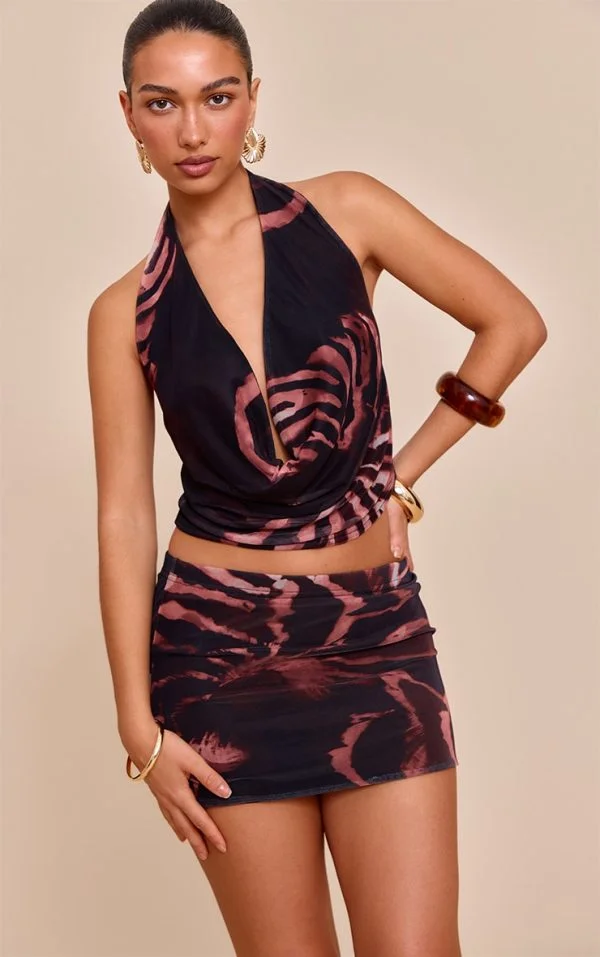 Brown Zebra Print Cowl Top
