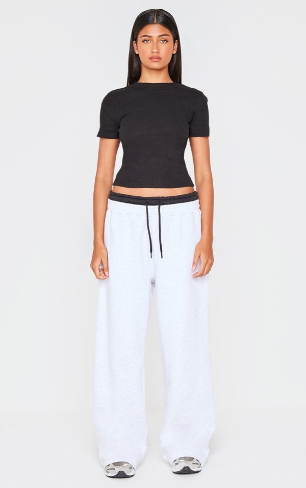 Grey Marl Boxer Waistband Wide Leg Sweat Sweatpants