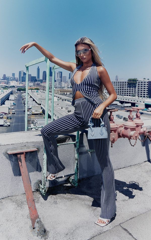 Charcoal Two Tone Knit Flared Pants