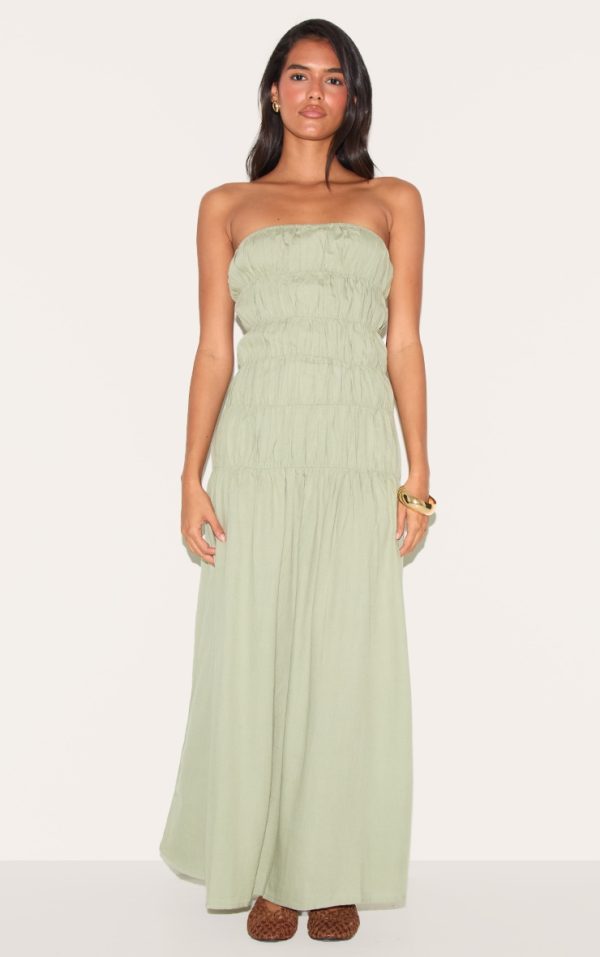 Sage Bandeau Ruched Detail Maxi Dress