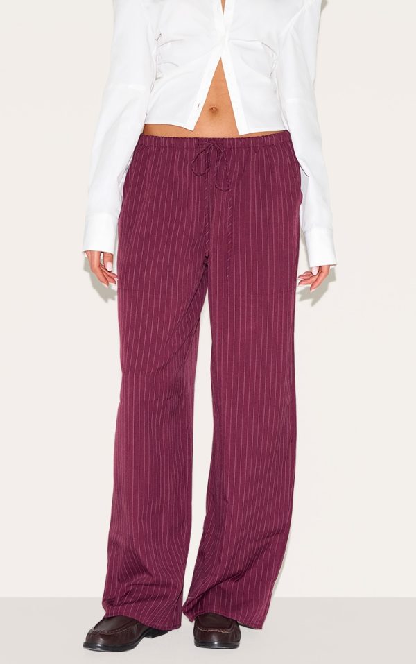 Plum Pinstripe Woven Drawstring Low Rise Relaxed Pants