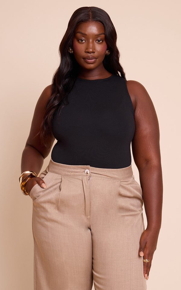Plus Black Soft Cotton Racer Sleeveless Bodysuit