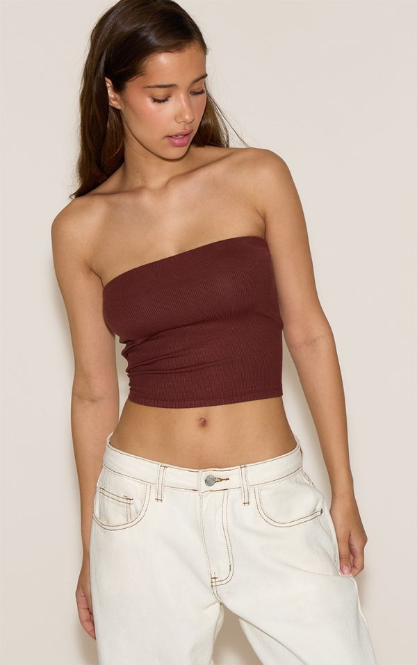 Chocolate Soft Rib Bandeau Top