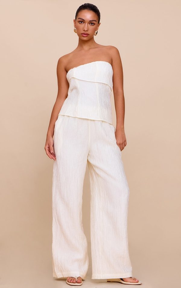 Almond Textured Woven Mid Rise Wide Leg Pants