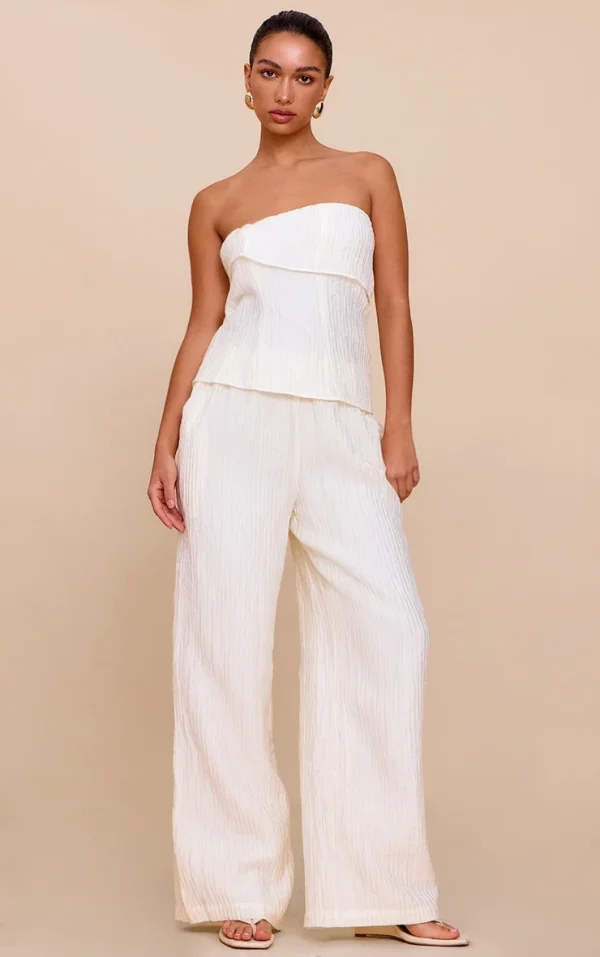 Almond Textured Woven Mid Rise Wide Leg Pants