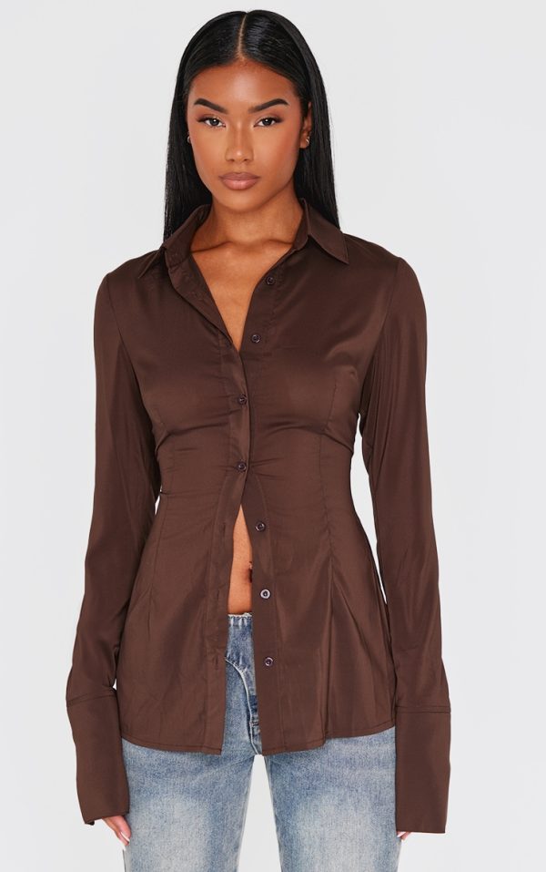 Dark Chocolate Chiffon Fitted Shirt