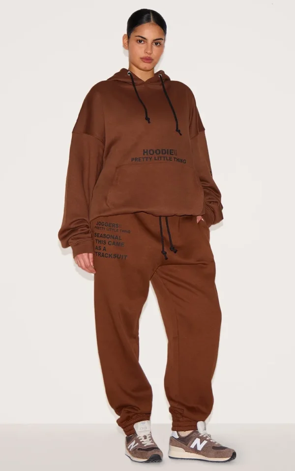 PRETTYLITTLETHING Plus Chocolate Graphic Print Sweatpants