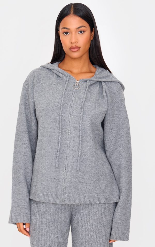 Tall Grey Knit Zip Up Hoodie