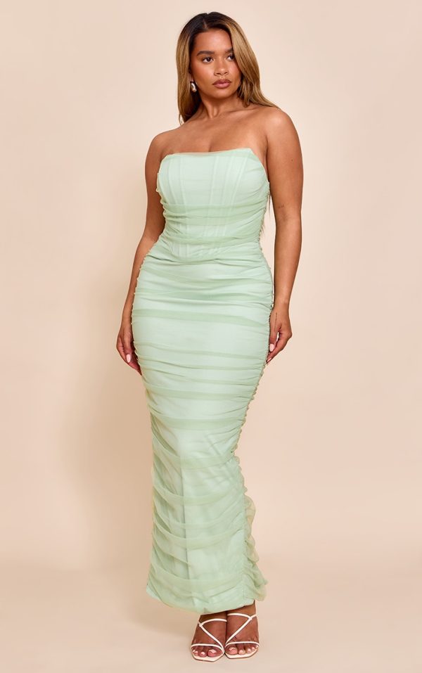 Shape Sage Mesh Corseted Bandeau Maxi Dress