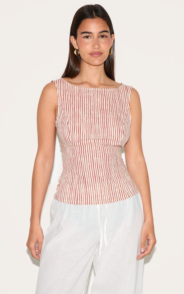 Red  Striped Long Top
