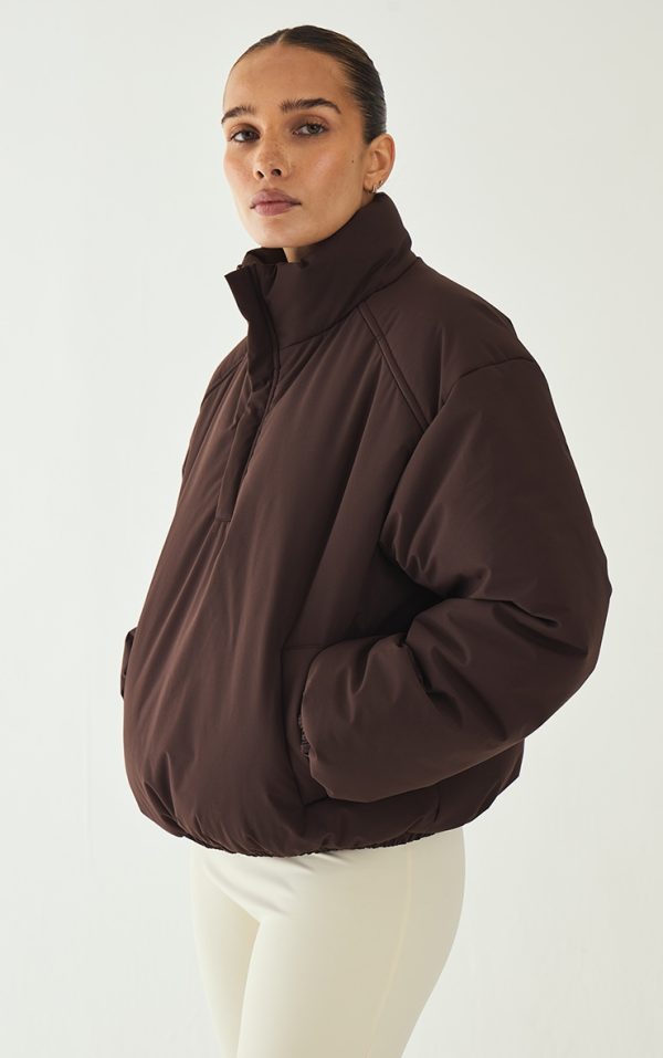 Espresso High Neck Cropped Puffer Jacket