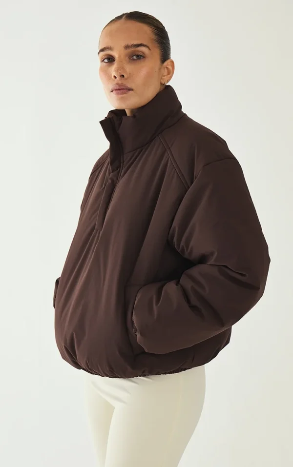 Espresso High Neck Cropped Puffer Jacket