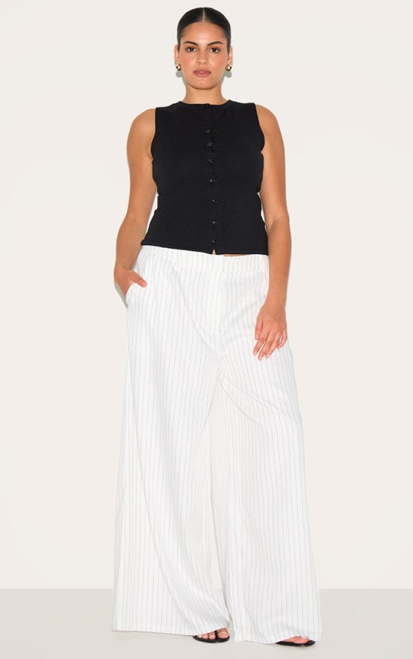 Plus Latte Maxi Pinstripe Tailored Woven Straight Leg Pants