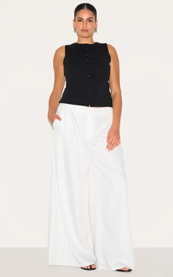 Plus Latte Maxi Pinstripe Tailored Woven Straight Leg Pants