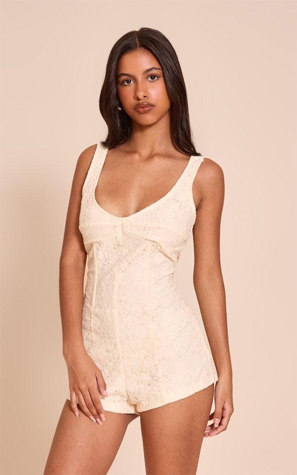 Petite Butter Cream Lace Fitted Romper