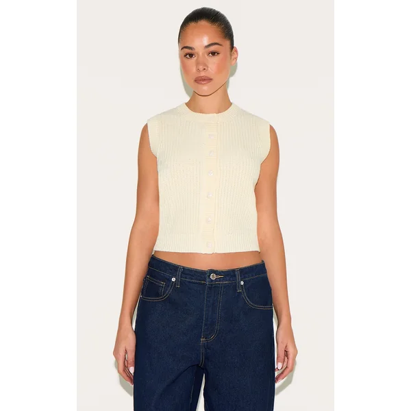 Ecru Chunky Knit Sleeveless Sweater