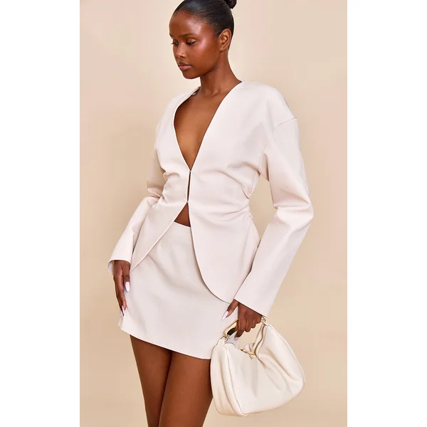 Ecru Cinched Waist Stretch Blazer