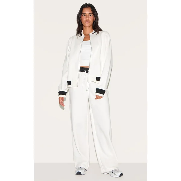 Ecru Contrast Seam Straight Leg Sweatpants