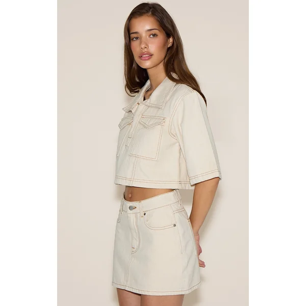 Ecru Contrast Stitch Denim Mini Skirt