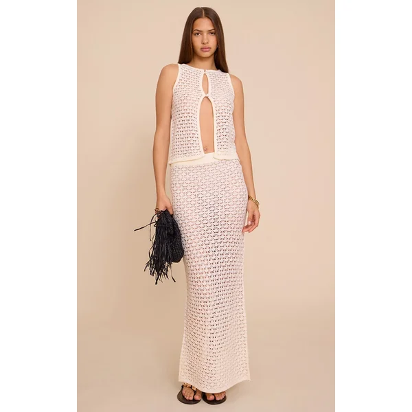 Ecru Crochet Knit Maxi Skirt