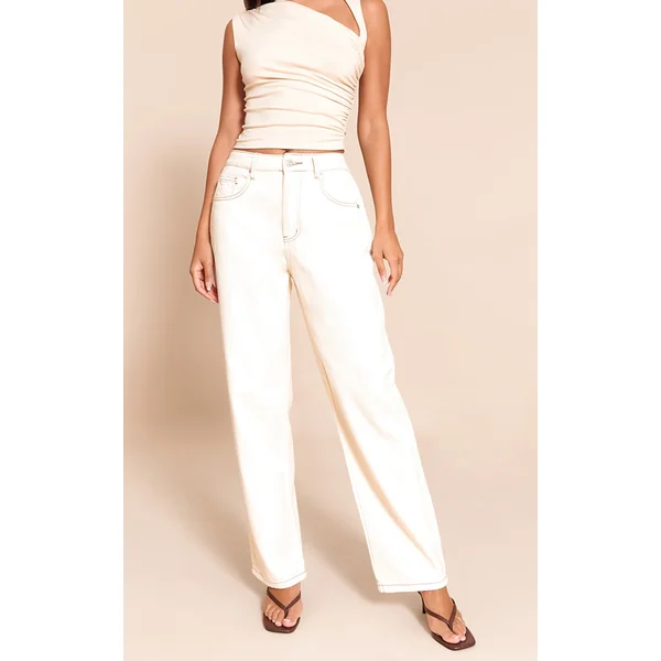 Ecru High Waist Boyfriend Jeans