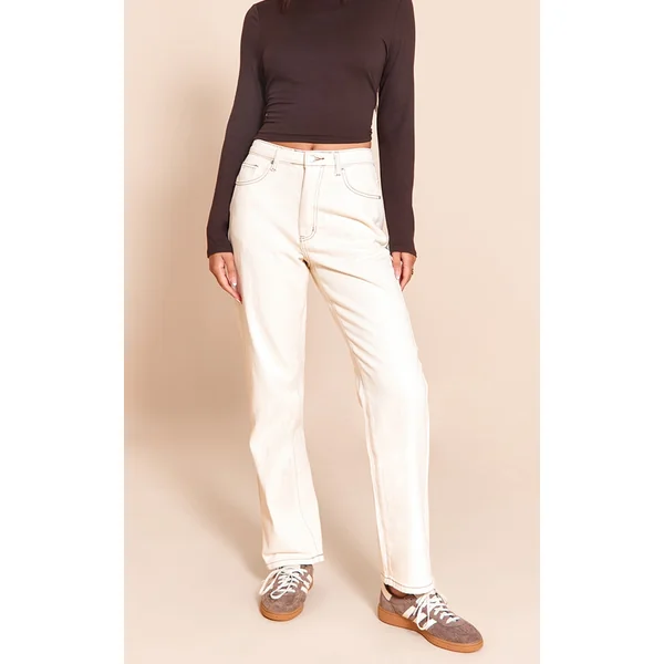 Ecru High Waist Straight Leg Jeans