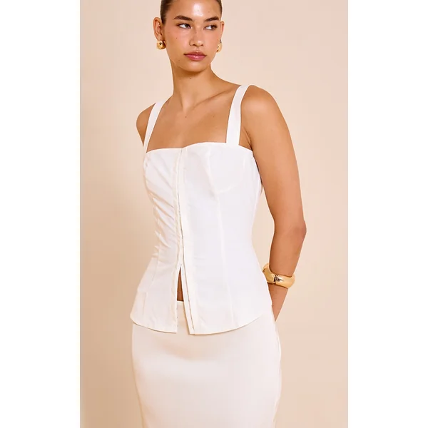 Ecru Hook And Eye Strappy Longline Top