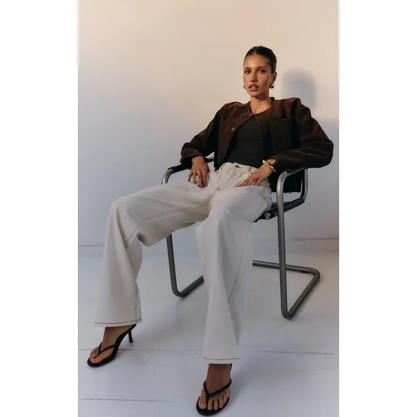 Ecru Low Rise Wide Leg Jeans