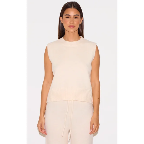 Ecru Marl Soft Knit High Sleeveless Top