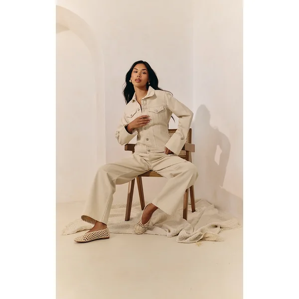 Ecru Mid Rise Wide Leg Style Jeans