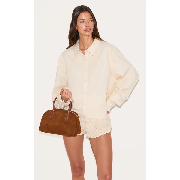 Ecru Oversized Lightweight Woven Cuff Shirt