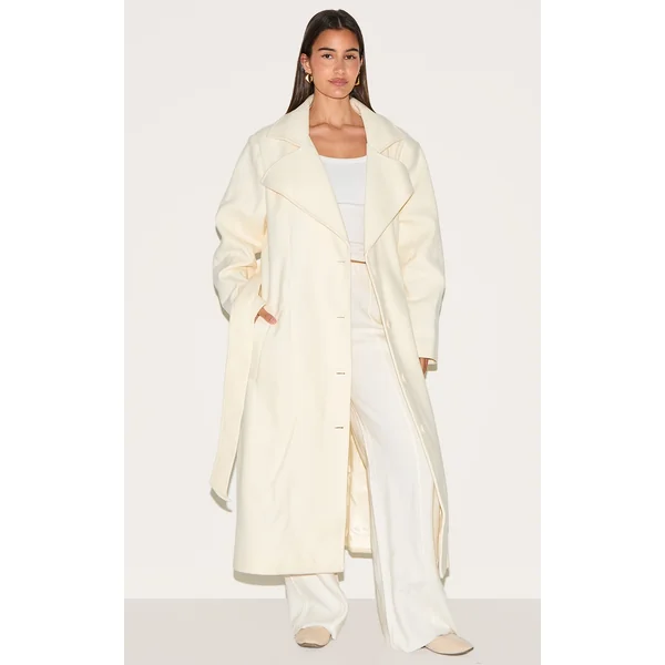 Ecru Oversized Wool Look Trench Coat