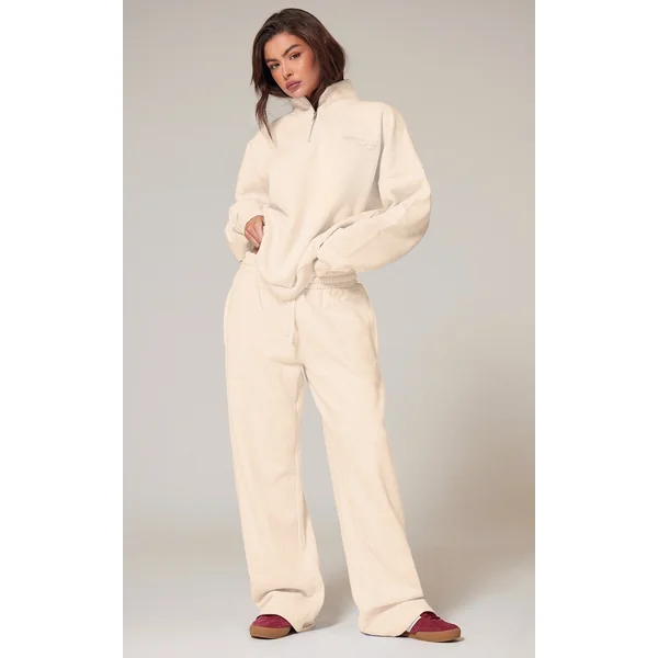 Ecru Premium High Neck Quarter Zip Oversized Sweatshirt