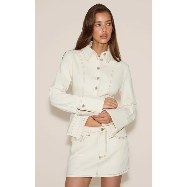 Ecru Rigid Denim Mini Skirt