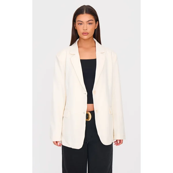 Ecru Seam Detail Structured Oversized Blazer