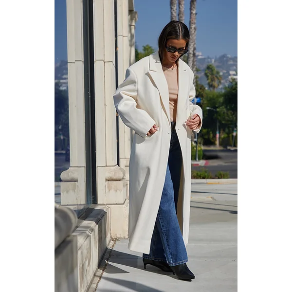 Ecru Structured Extreme Oversized Double Breasted Coat