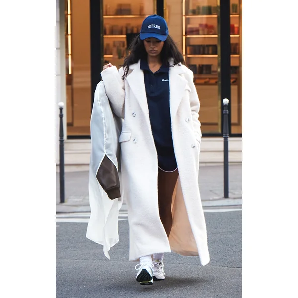 Ecru Wool Look Double Breasted Structured Maxi Coat