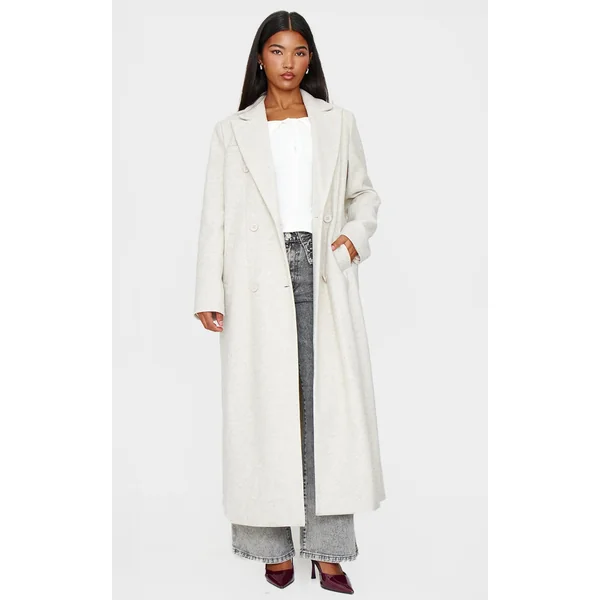 Ecru Wool Look Oversized Drop Shoulder Maxi Coat