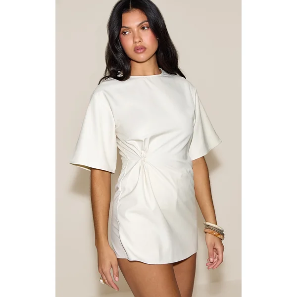 Ecru Woven Asymmetric Cinched Skort Romper